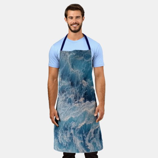 Tablier Vagues bleu océan (Porté)