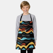 Tablier Vagues plates Bleu Jaune Motif géométrique rétro (Porté)