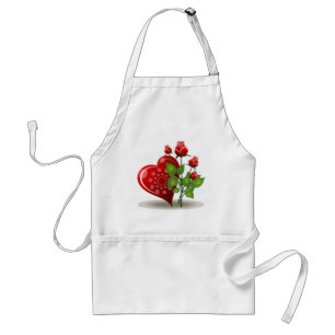 TABLIER VALENTINE COEUR ROUGE ET ROSES ROUGES
