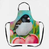 Tablier Valentine Junco Aquarelle Oiseau Tulipes & Coeur (Recto)