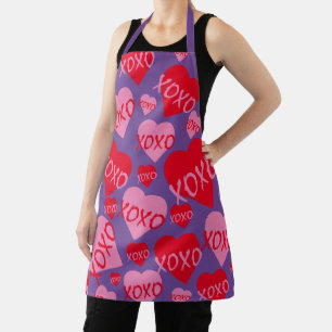 Tablier Valentine XOXO Coeur rose Motif rouge violet