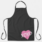 Tablier Valentine XOXO Coeur rose sur Noir (Recto)