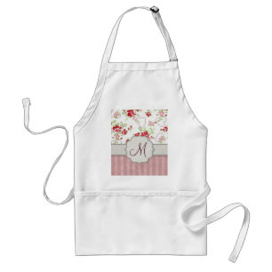 Tablier Valentines - Coeurs, Roses et rayures avec Monogra