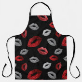 Tablier Valentines Red Silver Glitter Lips on Black  (Recto)