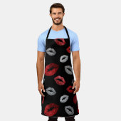 Tablier Valentines Red Silver Glitter Lips on Black  (Porté)