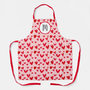 Tablier Valentines Rouge rose Doodle Hearts Motif Monogram