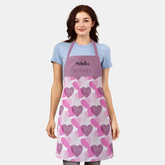Tablier Valentine's Transparent Hearts Plum Blush Motif (Porté)