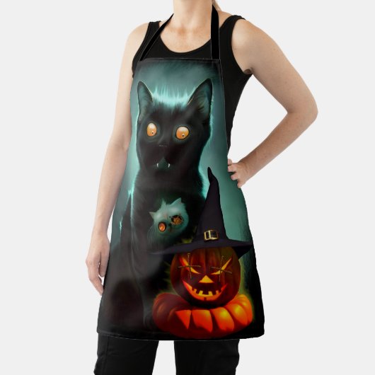 Tablier Vampire Cat and Wizard Pumpkin Halloween Surreal (Insitu)