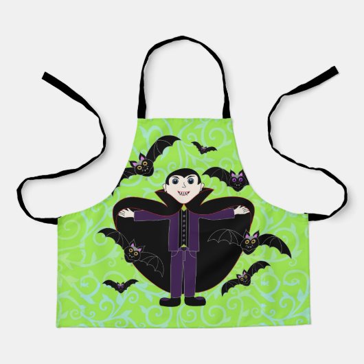 Tablier Vampire d'Halloween avec Bats Green (Recto)