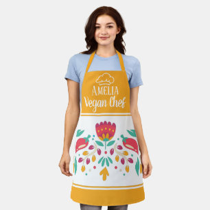 Tablier Vegan Chef casquette floral jaune clair coloré