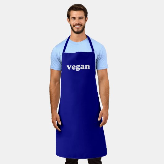 Tablier Vegan cobalt bleu blanc typographie moderne simple (Porté)