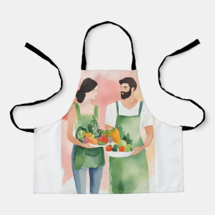 Tablier Veggie Love : Artistic Vegetarian Couple Apron