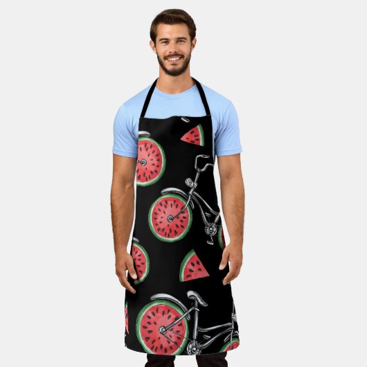 Tablier Vélos à roue de pastèque, motif d'été. (Porté)