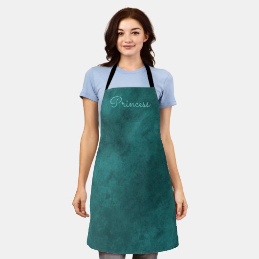 Tablier Velours vert turquoise (Porté)