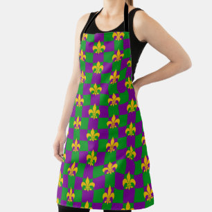 TABLIER VÉRIFIER VERT PURPLE AVEC FLEUR DI LIS JAUNE