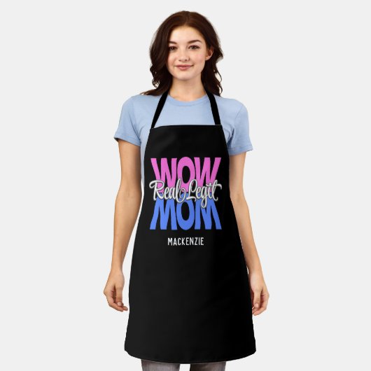 Tablier Véritable Legit Wow Maman Imprimer (rose, bleu et  (Porté)