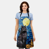 Tablier Verre tendu Chat noir Starry nuit (Porté)