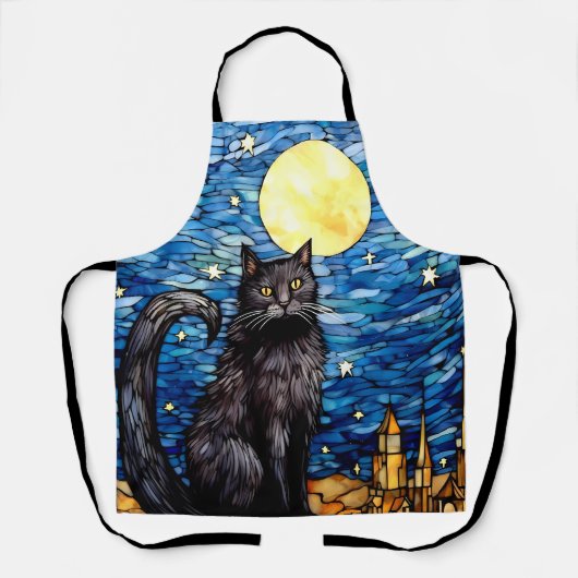 Tablier Verre tendu Chat noir Starry nuit (Recto)