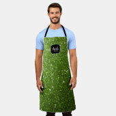 Tablier Vert clair verdure paillettes scintille Monogramme (Porté)