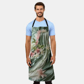 Tablier Vert, Crème, Draps De Soie Et Fleurs De Pinkish (Porté)