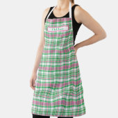 Tablier Vert émeraude rose chaud blanc Madras prépa (Insitu)