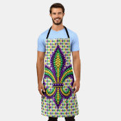 Tablier Vert jaune pourpre Mardi Gras fleur de lis (Porté)