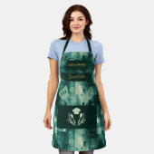 Tablier Vert Monochrome Abstrait - Élégante Cuisine Attire (Porté)