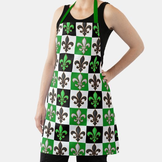 Tablier Vert Noir Blanc À damiers Fleur de lis Design