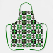 Tablier Vert Noir Blanc À damiers Fleur de lis Design (Recto)