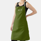 Tablier Vert olive avec texte blanc | Monogramme moderne (Insitu)