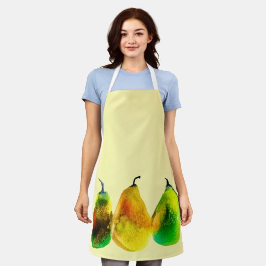Tablier vert poire à l'aquarelle (Porté)