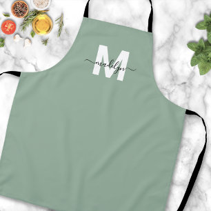 Tablier Vert Sauge Minimaliste Moderne Élégant Monogramme