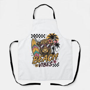 Tablier Vibes de plage vache highland été art vectoriel_1