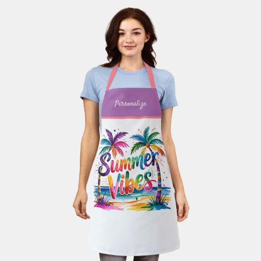 Tablier Vibes d'été Vibrant Palm Trees Océan Personnalisé (Porté)