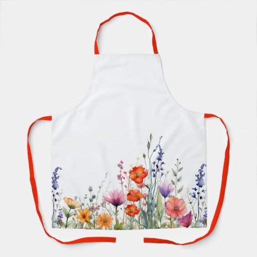 Tablier Vibrant Watercolor Wildflowers Pattern Apron (Recto)