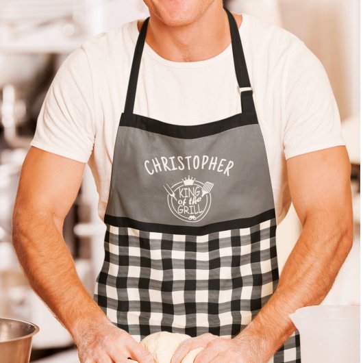 Tablier Vichy Nom personnalisé Roi du Grill
