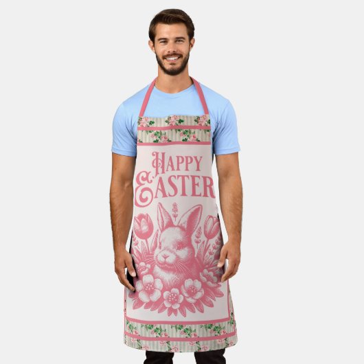 Tablier Vieux lapin rose de Pâques (Porté)