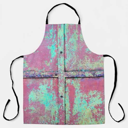 Tablier Vieux mur peint en vert avec une texture rouille.  (Recto)