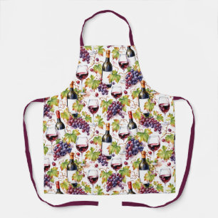Tablier Vignoble Vin et Raisin Aquarelle