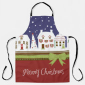 Tablier Village de Noël Joyeux Noël Neige rouge hiver (Recto)