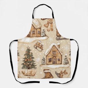 Tablier Village de Noël scandinave Imprimé marron folklori