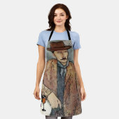 Tablier Vin & Artiste en Casquette, Design ajouter du text (Porté)