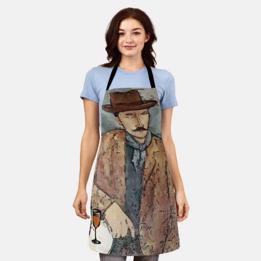 Tablier Vin & Artiste en Casquette, Design ajouter du text (Porté)