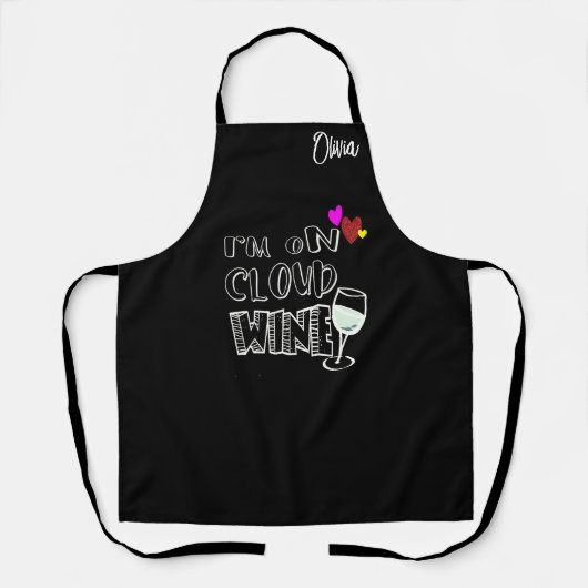 Tablier Vin Personnalisé Drôle Sur Nuage Neuf Noir Personn (Recto)