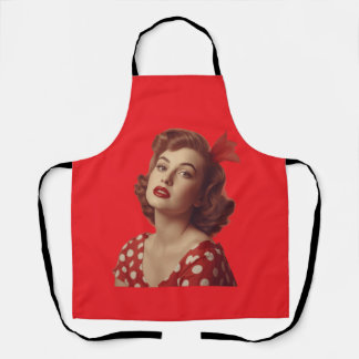 Tablier vintage années 1950 Fille Pin-Up Rouge à p