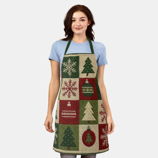 Tablier Vintage, aspect patchwork matelassé Noël rustique (Porté)