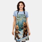 Tablier Vintage Bear Cubs Playing in Snowy Christmas (Porté)