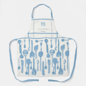 Tablier Vintage Bleu Rétro Cuisine cuillères Monogramme Ca (Recto)