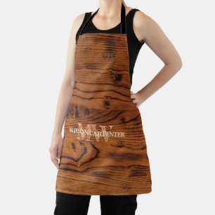 Tablier Vintage bois brun brun roux Monogramme