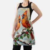 Tablier Vintage Cardinal Pair on Snowy Holly Branch (Insitu)